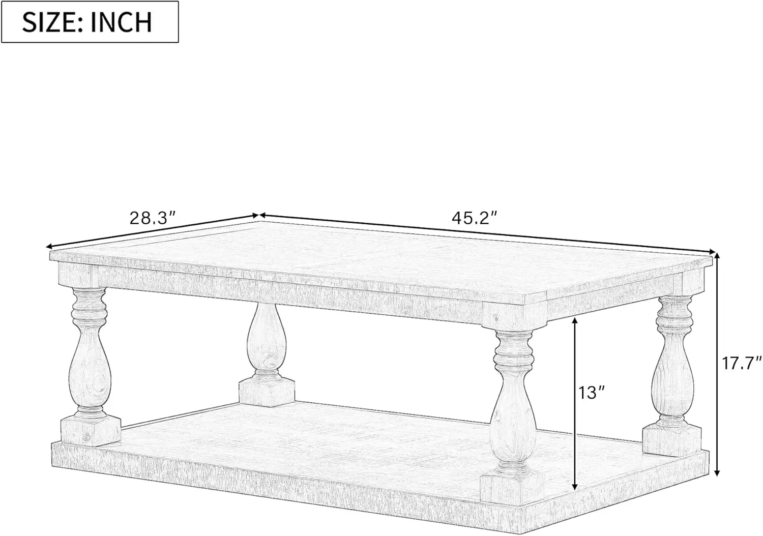 Solid Wood Coffee Table,Modern Farmhouse Coffee Table/Center Table with Storage Rectangle for Living Room,Gray