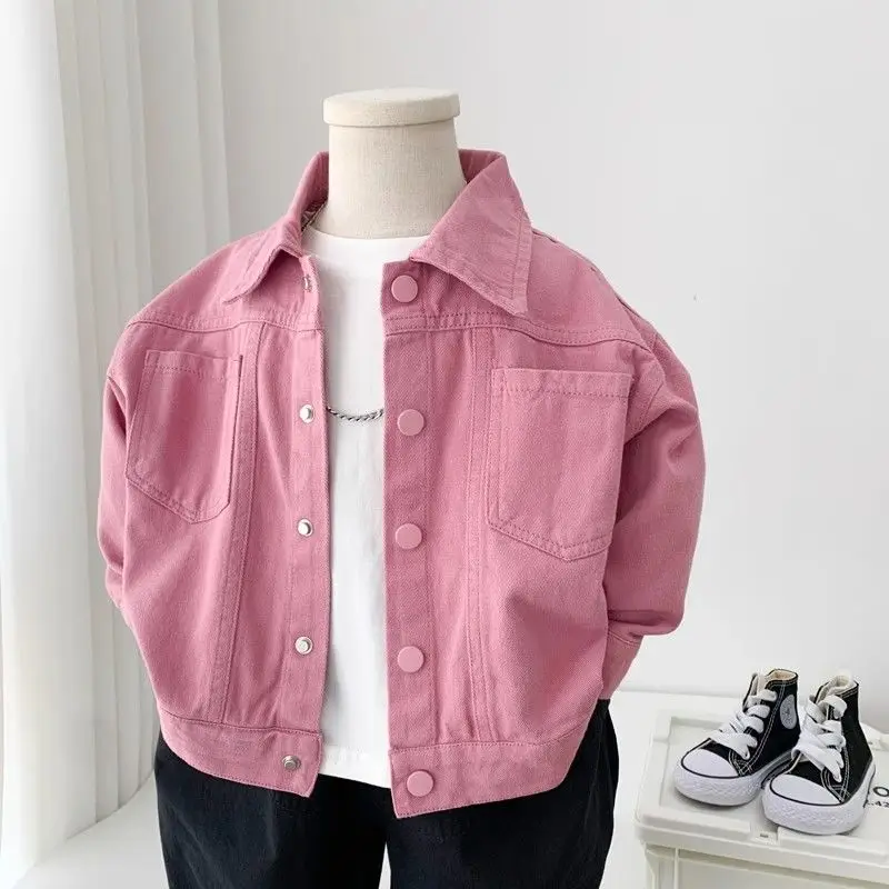 Boys Girls Denim cotton Jackets Pink Laple Tops Spring Autumn 2026 New Fashion Sweet Cute Coat Jacket Baby Girl Clothes 2-10Yrs