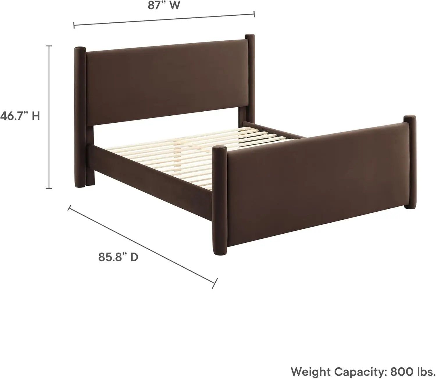 Rael Chocolate Brown Performance Velvet Platform Bed Frame with Upholstered Headboard And Footboard Stain-Resistant Bed