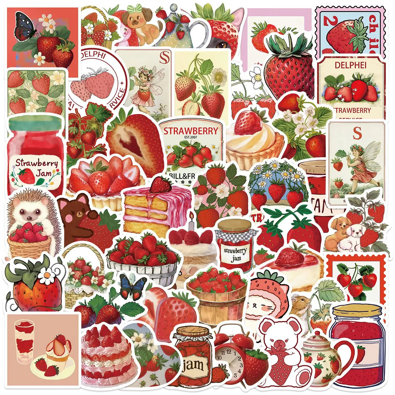 50pcs Strawberry Fruit Stickers Vintage Cute Aesthetics Stickers for Phone Case Laptop Notebook Suitcase Skateboard