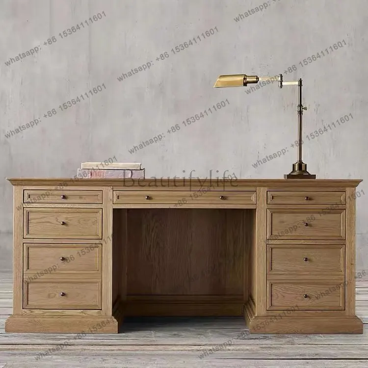 

American country solid wood retro desk writing desk oak French simple old computer desk