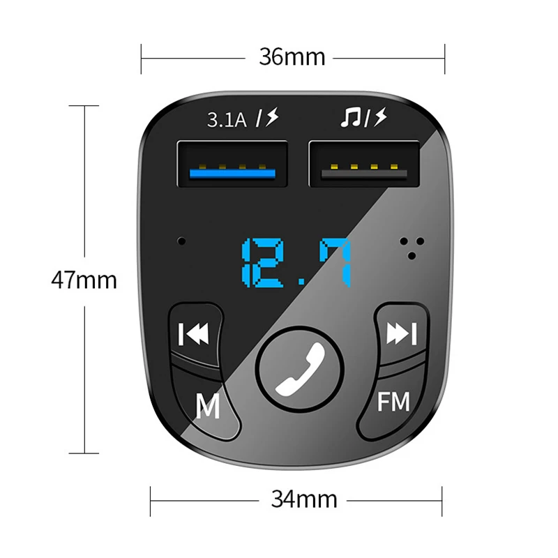 Car Phone Charger Adapter Car Hands-free Bluetooth 5.0 Audio Player Dual USB Fast Charger Car FM Bluetooth Transmitter Receiver