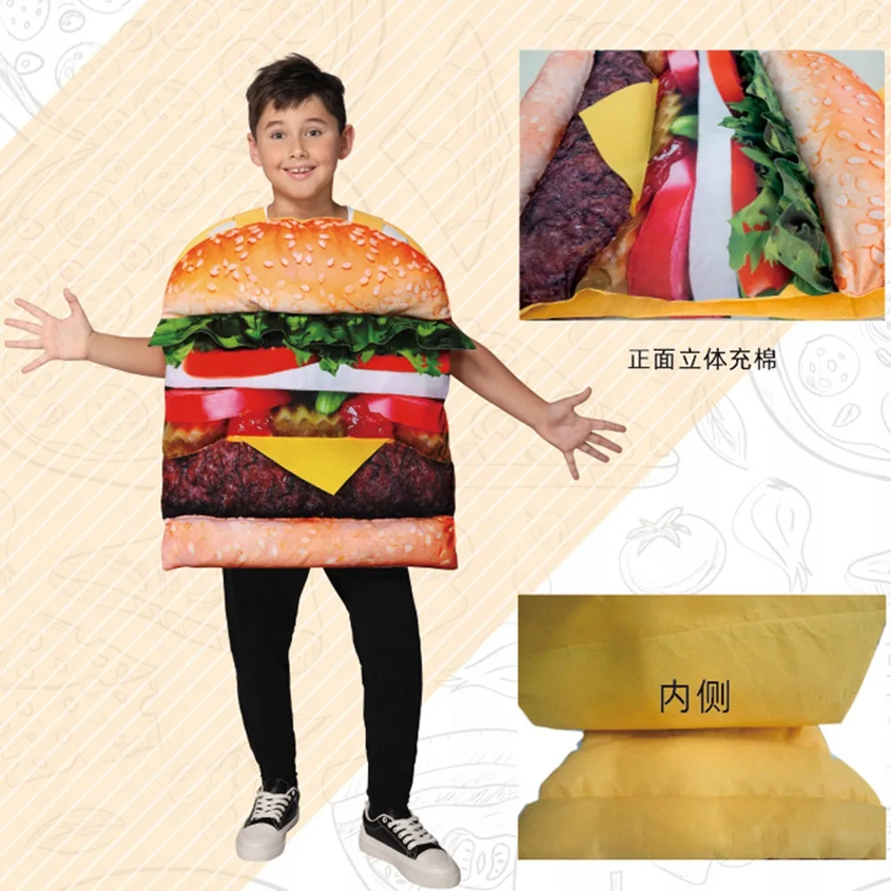 Kinder Leistung Essen Rolle Hamburger Cosplay Rindfleisch Burger Tomaten Kostüm Outfit lustig für Erwachsene Halloween