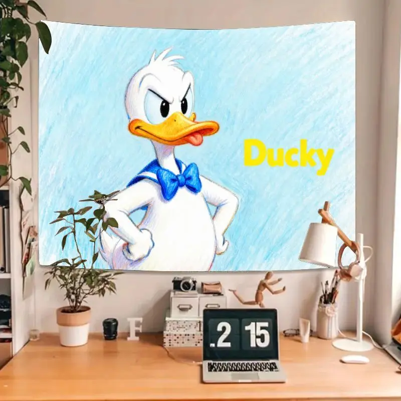 1 szt. Donald Duck Niezadowolony Wyraz Twarzy Niebieska Gobelinowa Tapeta Nowoczesna Poliestrowa Dekoracja Ścienna Salon Sypialnia Akademik Śmieszny Prezent dla Fanów Disneya.