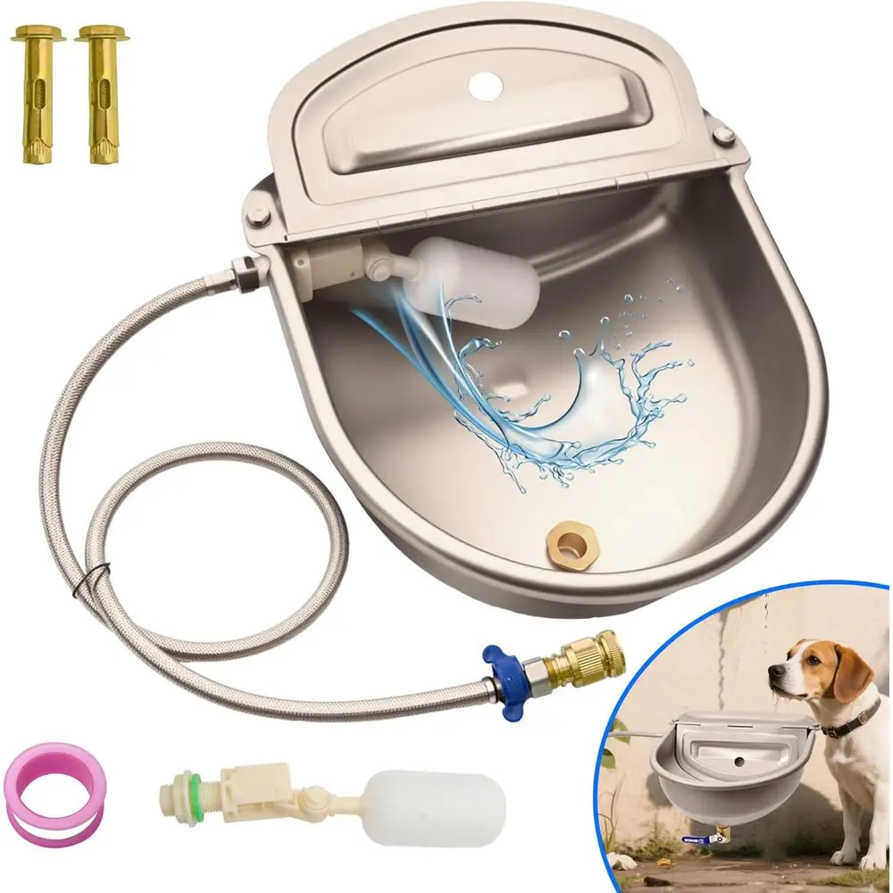 

3-Gallon Stainless Steel Automatic Pet Water Dispenser with Drain, Floating Cups, and Quick Connect Hose for Dogs, Cats, and Liv