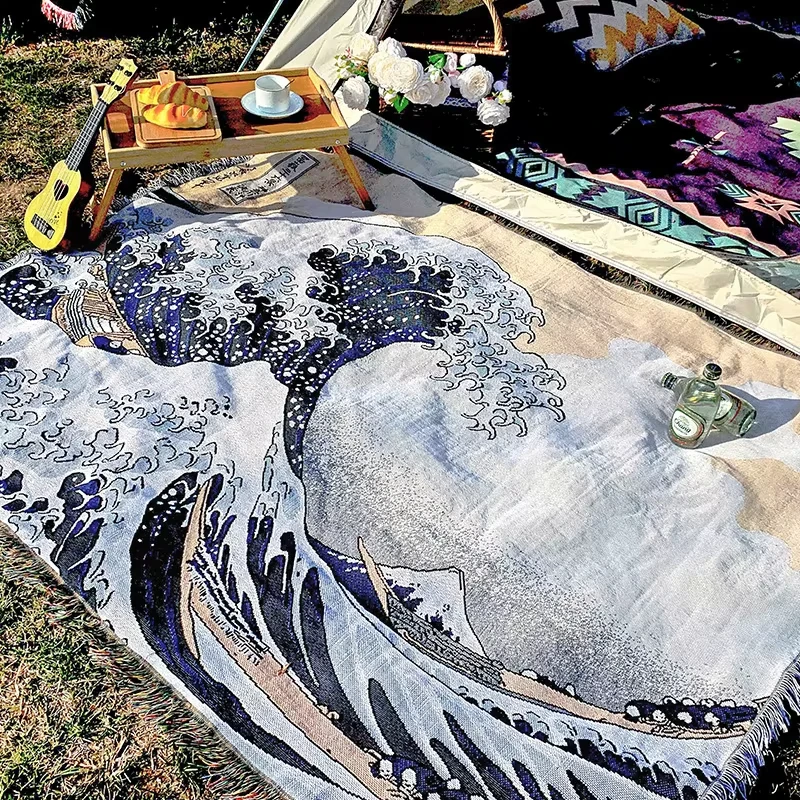 

Japanese Simple Style Wave Home Cloth Sofa Blanket Dust Cover Jumbo Size Double Sofa Cushion Camping Picnic Cloth Drop ship