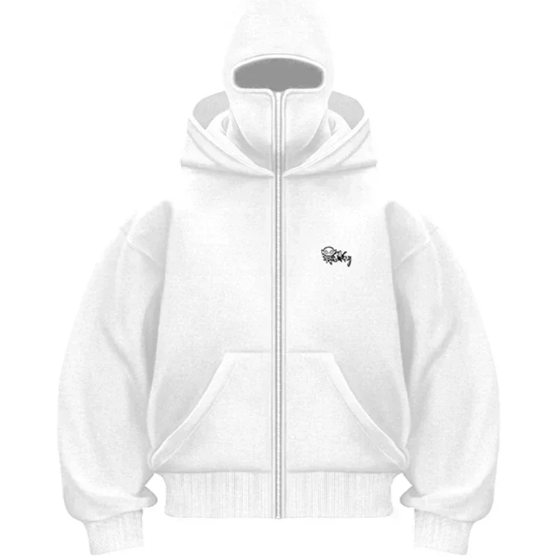 

Hot selling Balaclava printed men's zipper hooded sweatshirt for winter warmth and leisure in 2025, Y2k zipper design for sports