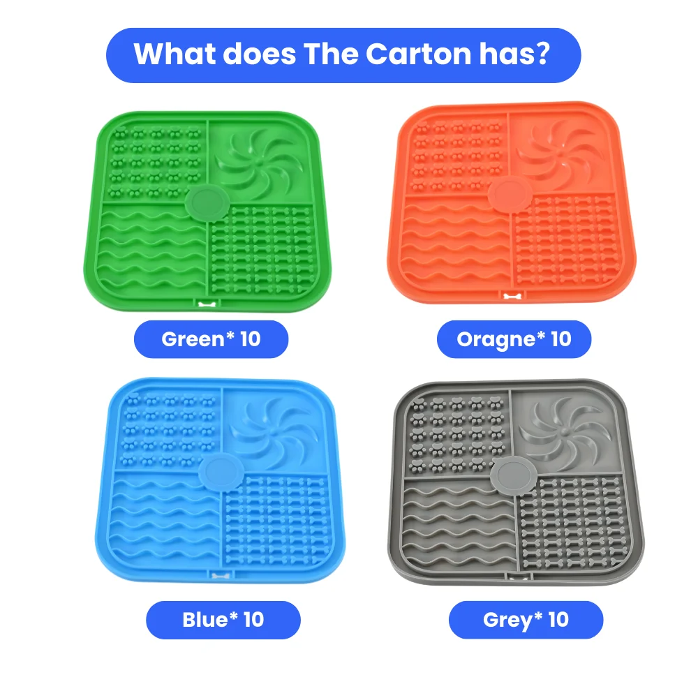 40PCS/Carton Silicone Dog Lick Mats Slow Feeder Pet Feeding Mats with Suction Cups Four Texture Design for Dogs Cats 4 Colors Mixed