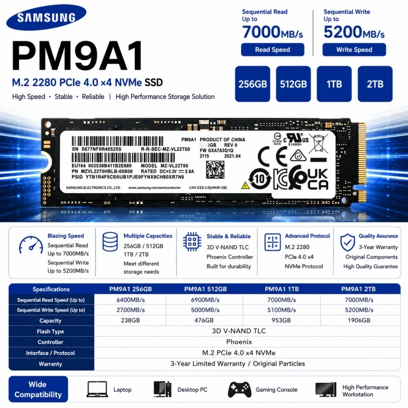 SAMSUNG PM9A1 1TB NVMe SSD M.2 2280 PCIe 4.0