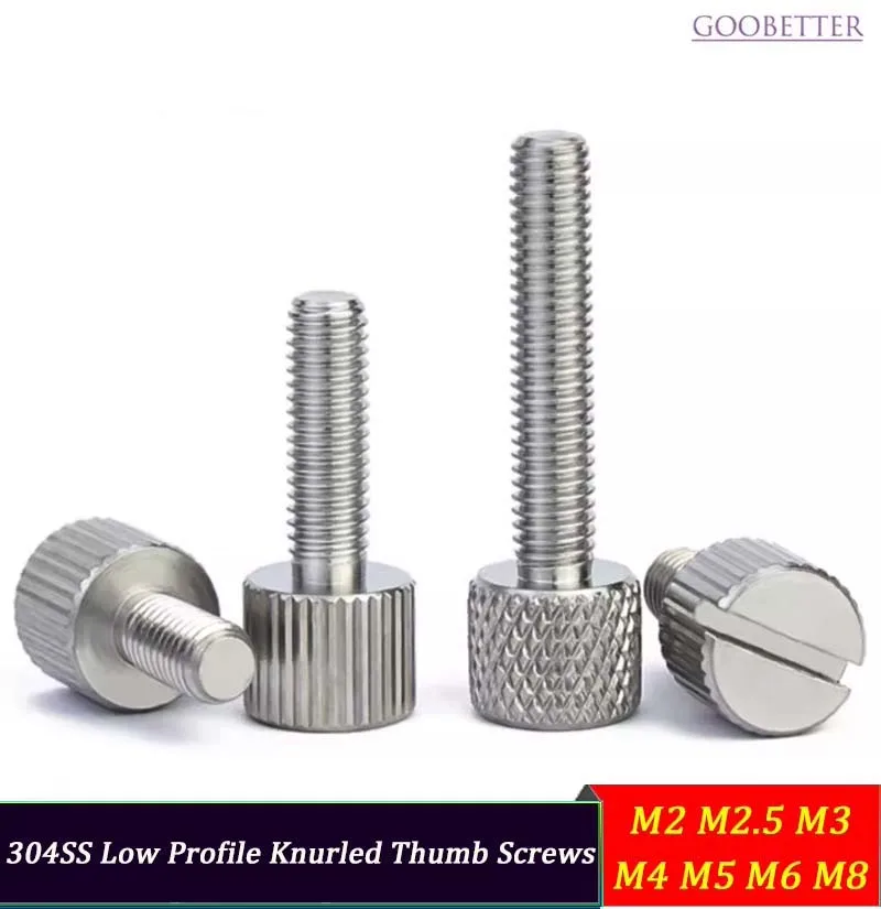 304 Stainless Steel Low-Profile Knurled Thumb Screws M2-M8 Mini Bolts Straight/Slotted/Cross for Electronics PCB Gasket-Nut Set