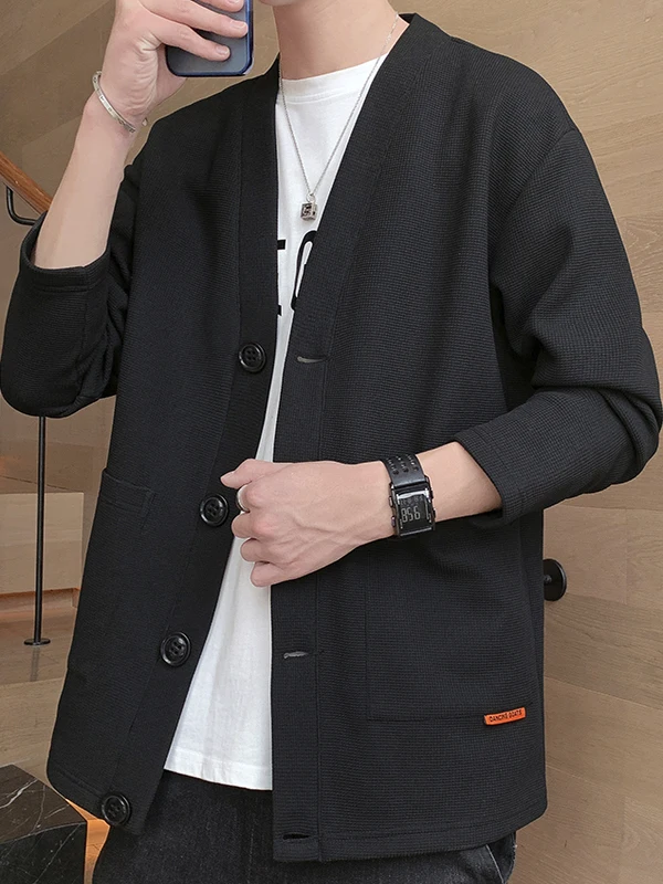 

Spring Autumn V-ne Casual Men's Jaet Faionable Pure Color Outerwear Simple Sli New Chinese Sle Coat M