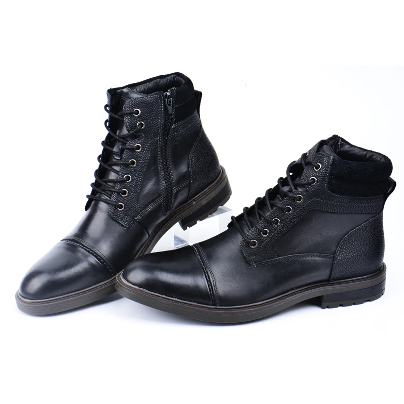 ZFTL New Men Boots Winter boots genuine leather handmade big size Black man casual lace-up boots Non-slip warm boots 2024