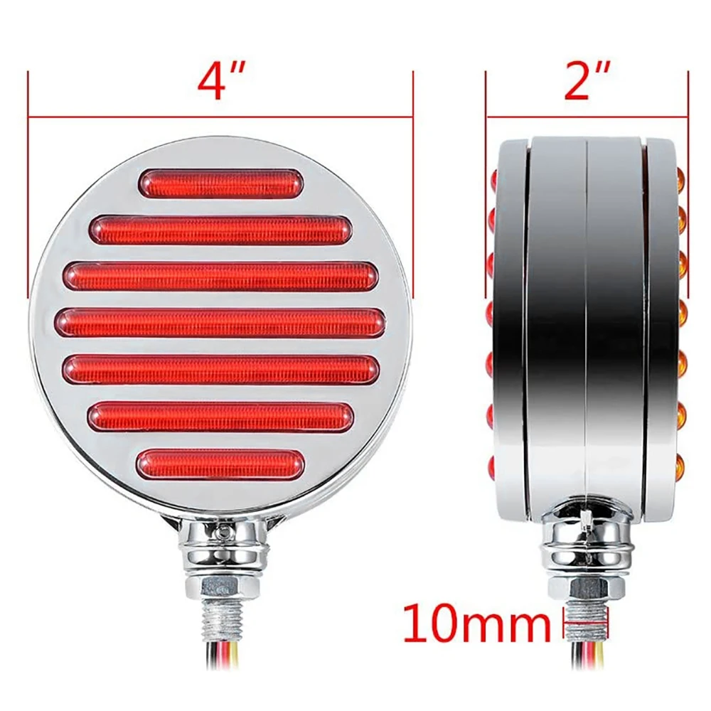 2 Pcs Double Face Light 4Inch Round Red Amber with Housing Chrome for TRUCK TAIL CORNER TURN SIGNAL BRAKE LAMP