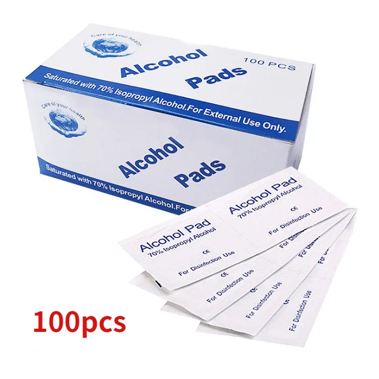 100pcs Alcohol Cotton Pads Disinfectant Wipe Outdoor Equipment Disinfection Alcohol Pack Nail Art Cleaning Cotton Sterilization