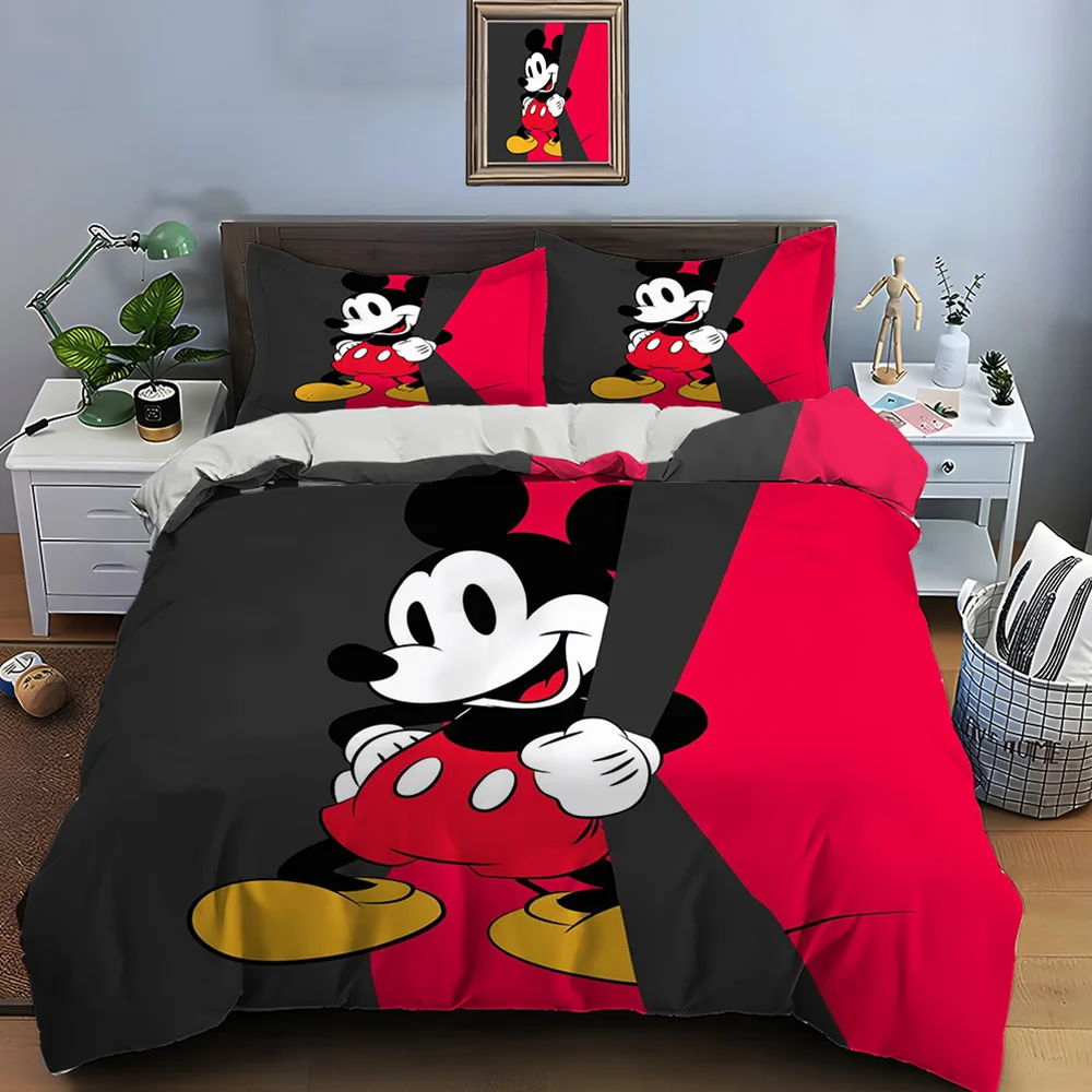 

3PC Disney Mickey Mouse Printed Bedding Set Duvet Cover Anime Quilt Adult Kids Birthday Gift Full Size Bedding Set Luxury Gifts