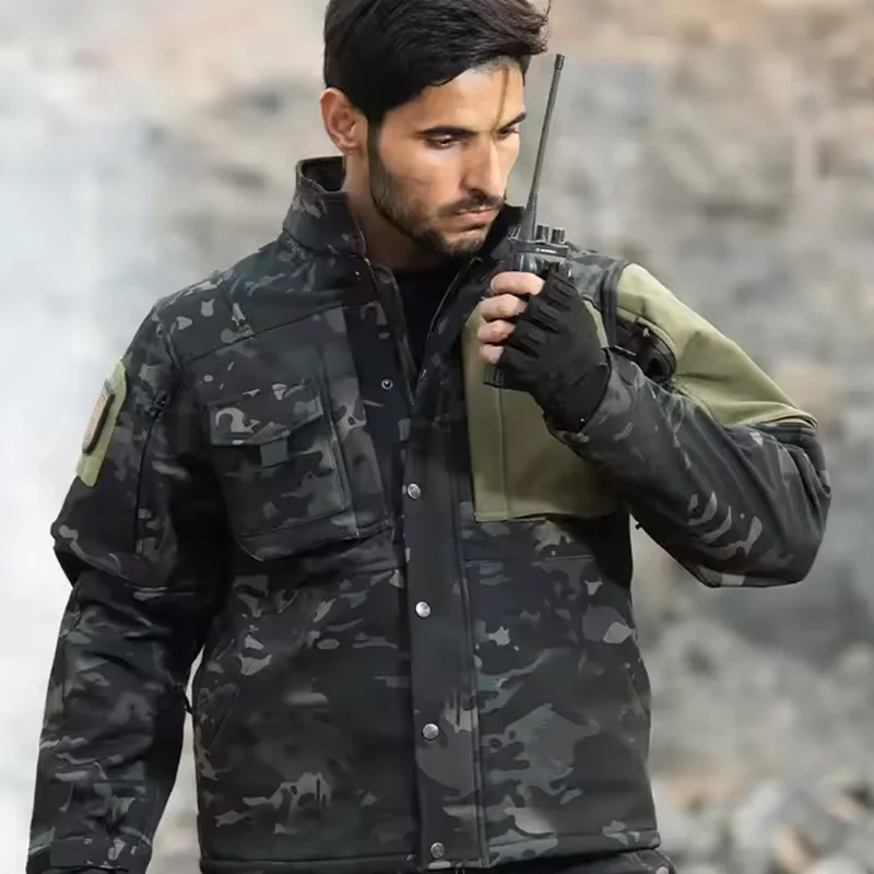 Mens Tactical Fleece Jacket for Winter Camouflage Outdoor Camping Windproof Coat Middle East Waterproof Y2K Zipper Oversized Top