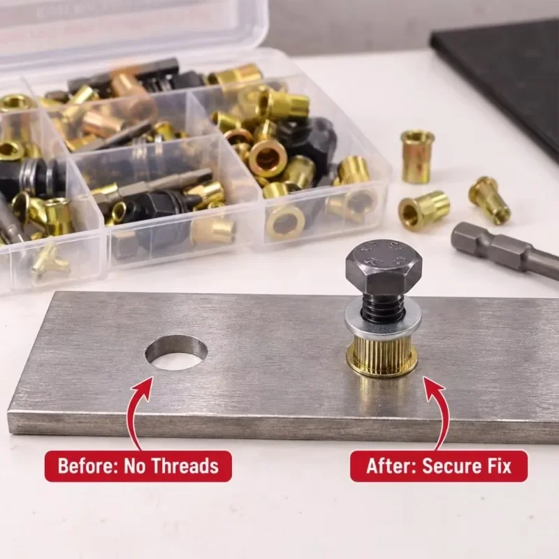 Electric Drill Insert Nut Pulling Sheet Metal Tool M3-M8 Carbon Steel Rivet Nut Adapter Kit with Hex Shank Rivet Nut Tool Sets