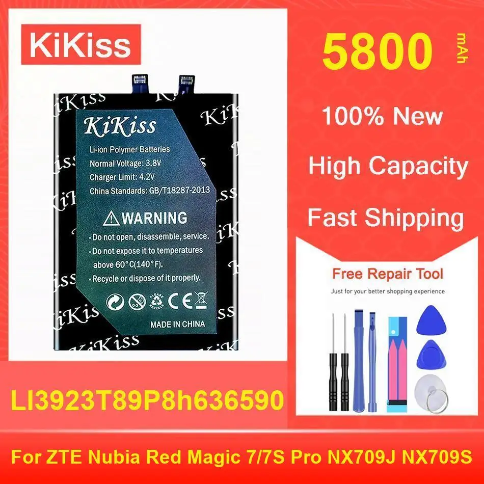 

Мощный аккумулятор Kikiss 5800 мАч Li3923t89p8h636590 для ZTE Nubia Red Magic 7/7S Pro NX709J NX709S Magic7