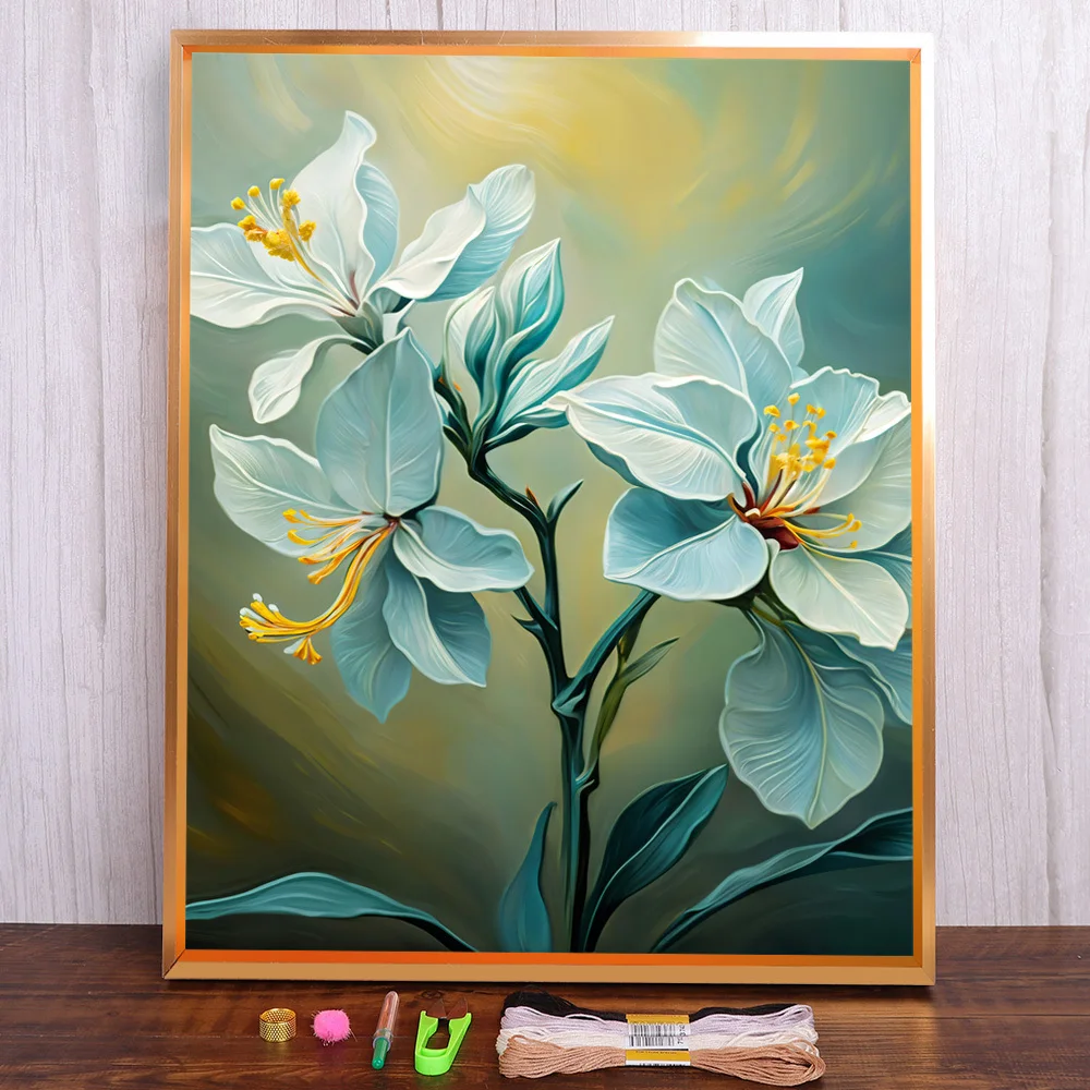 

Scenery Flower Printed Fabric Cross Stitch Embroidery Set DMC Threads Knitting Craft Handmade Sewing Package Design For Adults