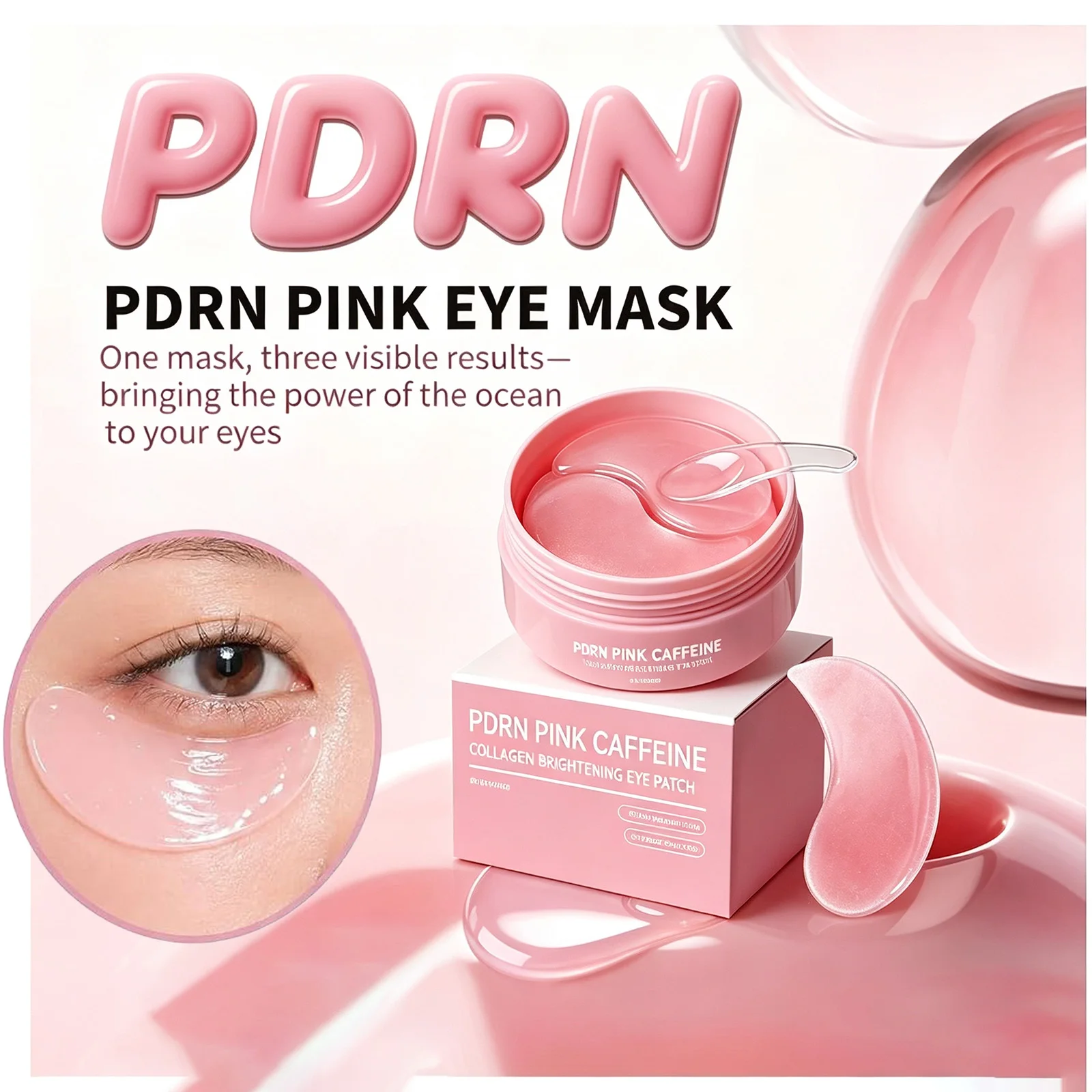60PCS PDRN Caffeine Collagen Under Eye Patches Anti Puffy Eyes & Dark Circles with Niacinamide &Peptides Smile Line Wrinkle Care