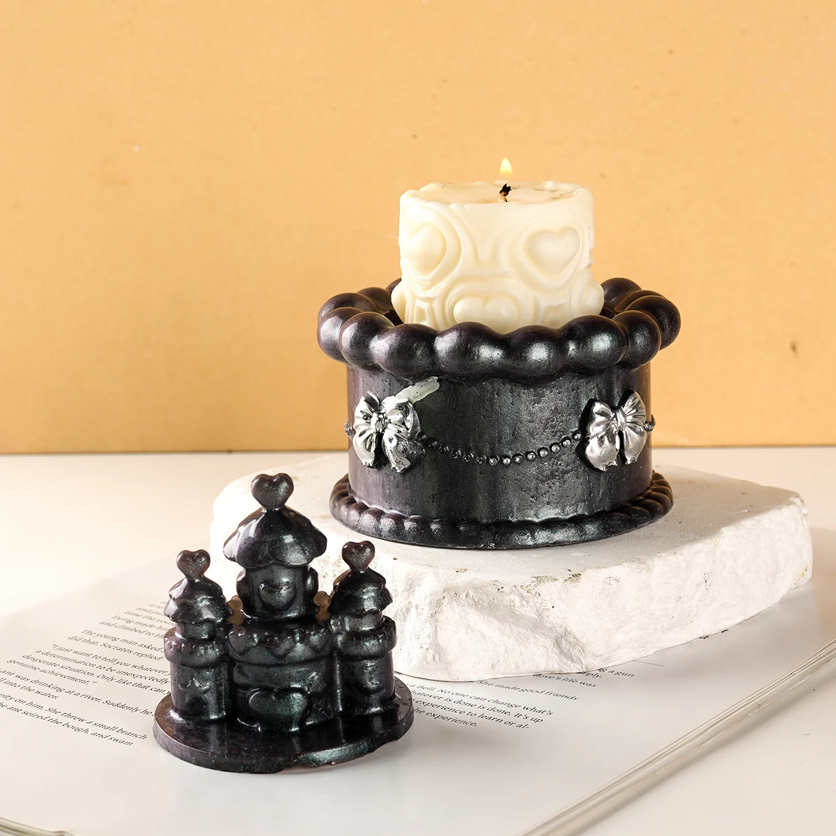 DIY Castle Cake Jewelry Storage Box with Lid Silicone Mold Gypsum Cement Candle Cup Storage Jar Casting Molds Creative Ornament