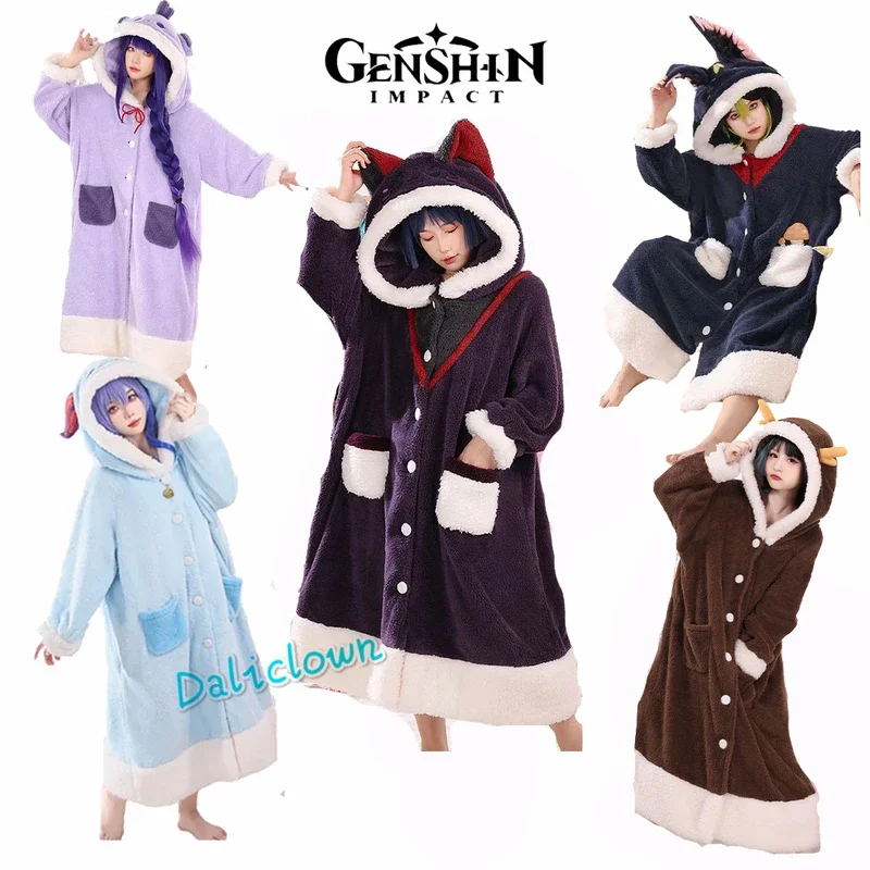 Genshi Impact Cosplay Xiao Kaeya Yae Miko Ganyu Scaramouche Wanderer Cosplay Pajama Set Blanket Winter Sleepwear Anime Costume