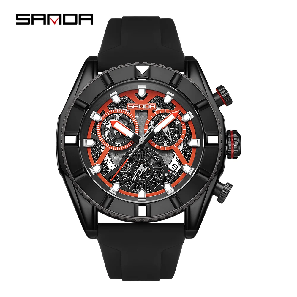 

SANDA 5309 Fashion Trend Quartz Wristwatch Waterproof Stopwatch Round Dial Innovate Design Date Fluorescence Men Watch