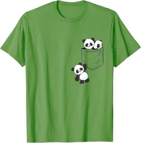 For Panda Lovers Cute Kawaii Comics Pandas in Pocket T Shirt Y2k Giant Panda Fan Art Graphic Tee Shirts for Women Men Novelty