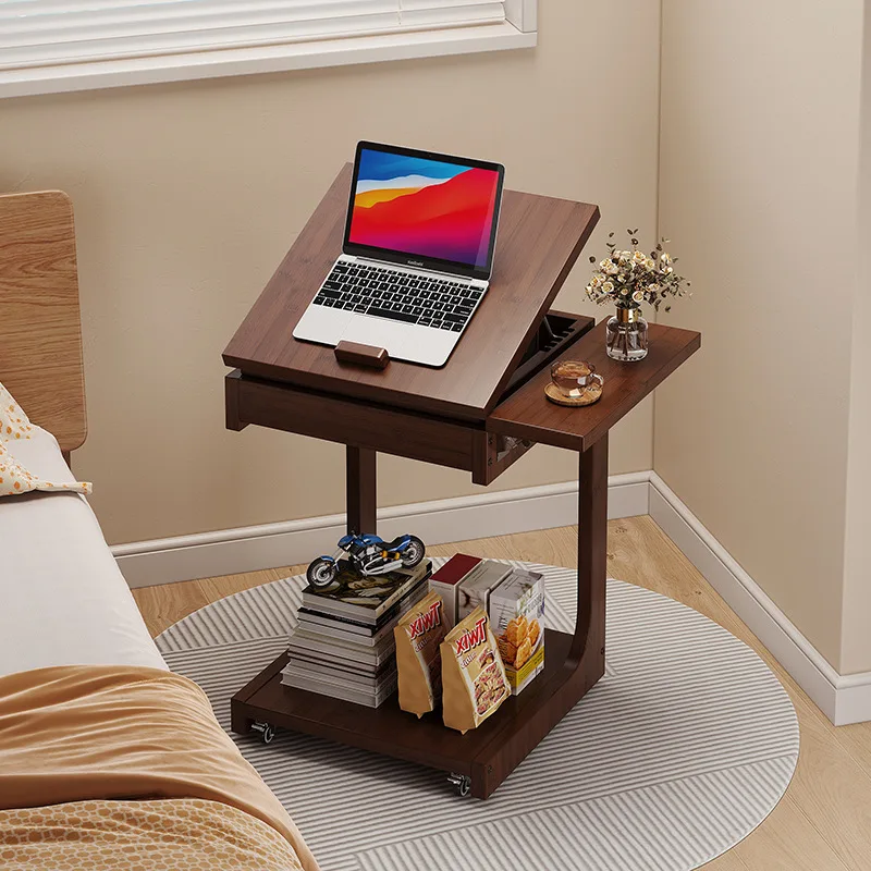 

Mobile small coffee table, bedroom living room sofa side table, flip bedside table household with wheel side table