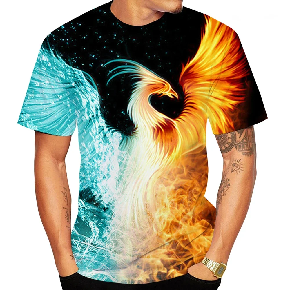 Modernes Phoenix-T-Shirt für Herren mit 3D-Druck-Vogelmuster – Street-Fashion, schnelltrocknend, atmungsaktiv, kurzärmelig – Detail 8