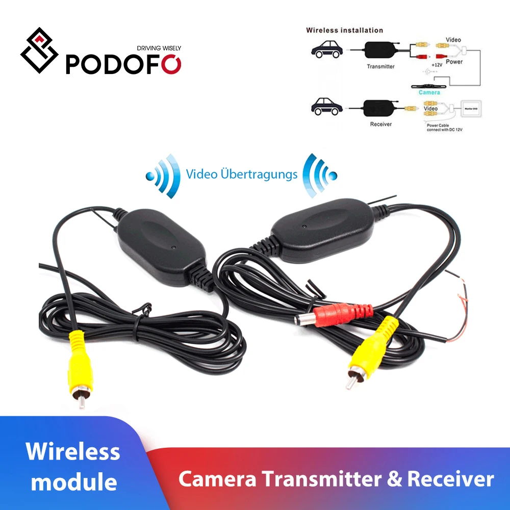 Podofo Wireless Rear View Camera RCA Video Transmitter & Receiver Kit for Car Rearview Monitor 2.4 Ghz Reverse Backup Camera Cam