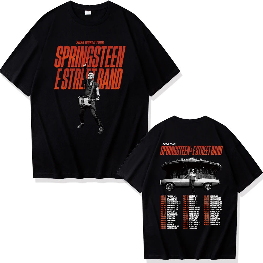 Bruce springsteen and E Street 2024เสื้อทัวร์เสื้อฤดูร้อนแขนสั้นผู้ชายผู้หญิงของขวัญแฟนๆฮาราจูกุ