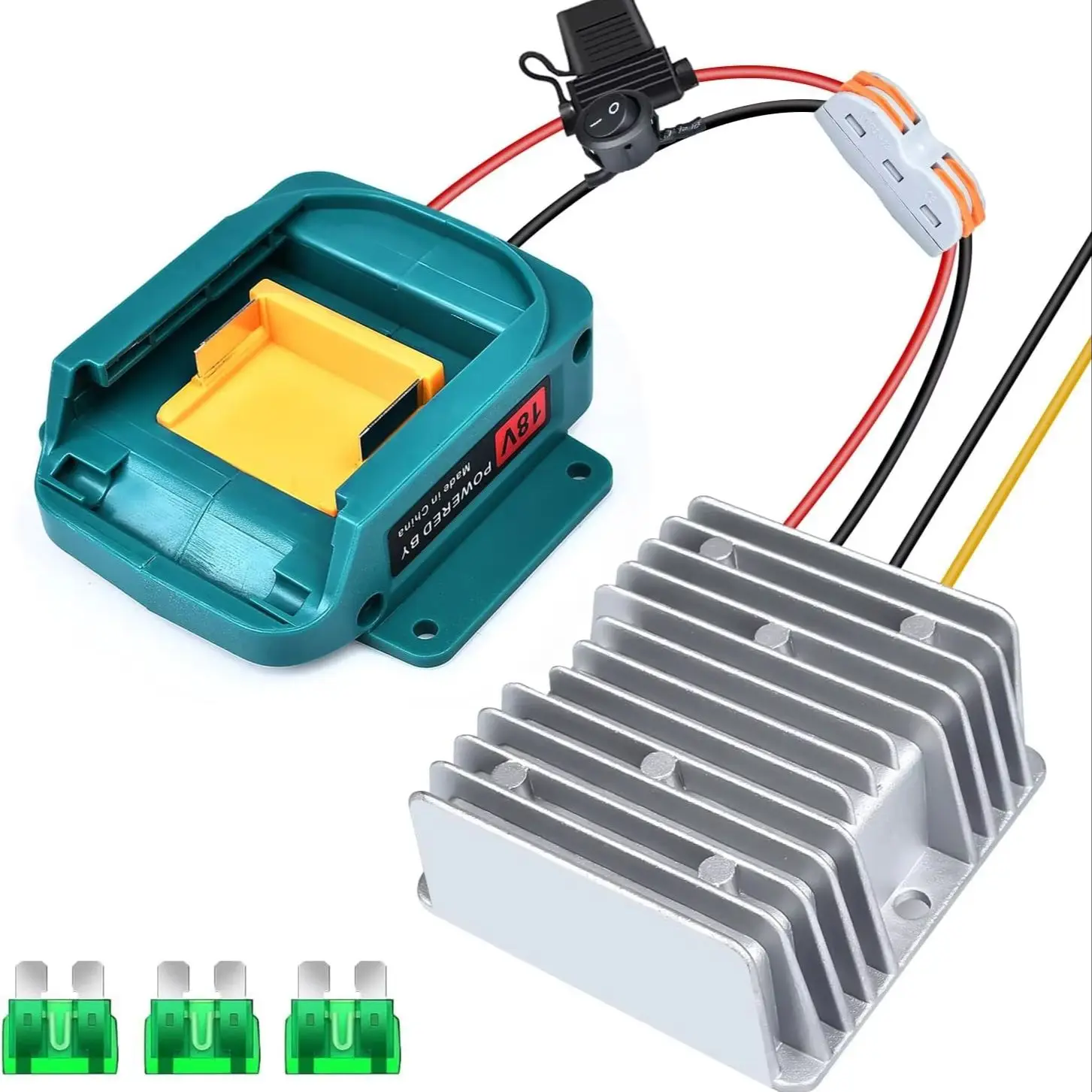 18 V auf 12 V Abwärtswandler für Makita 18 V Akku-Adapter, Regler mit 30A Sicherung & Kabelanschluss – Detail 2