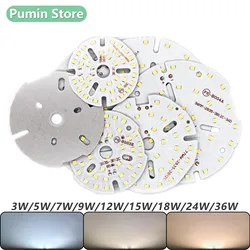 LED 3W 5W 7W 9W 12W 18W 24W 36W Aluminum  Board Lamp Chip Bulb Light 2835 SMD Circle Warm Natural White Bulb Light Source 1PCS