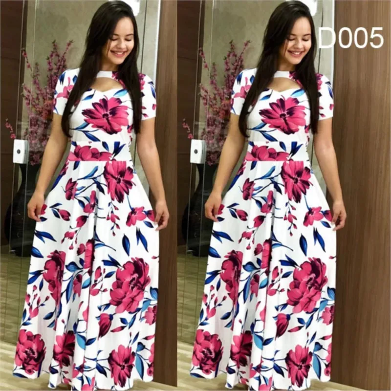 aa Bear House 002 Elegant Spring Women's Casual Floral Print Short Sleeve Super Long Dress New Fashion HolWAT99 ★ ★