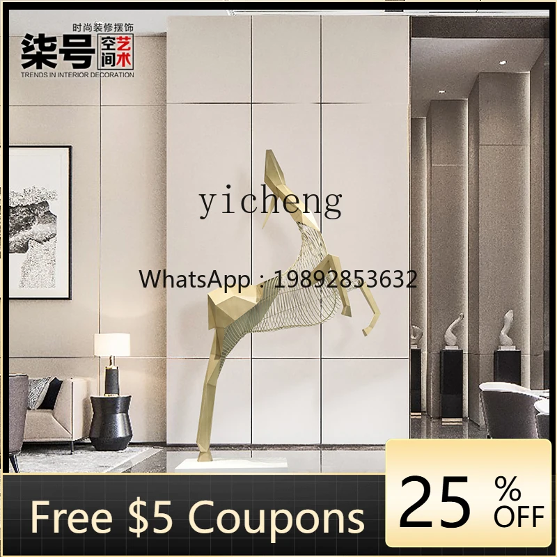 L2-3  large stainless steel abstract deer sculpture art installation hotel floor-to-ceiling ornament