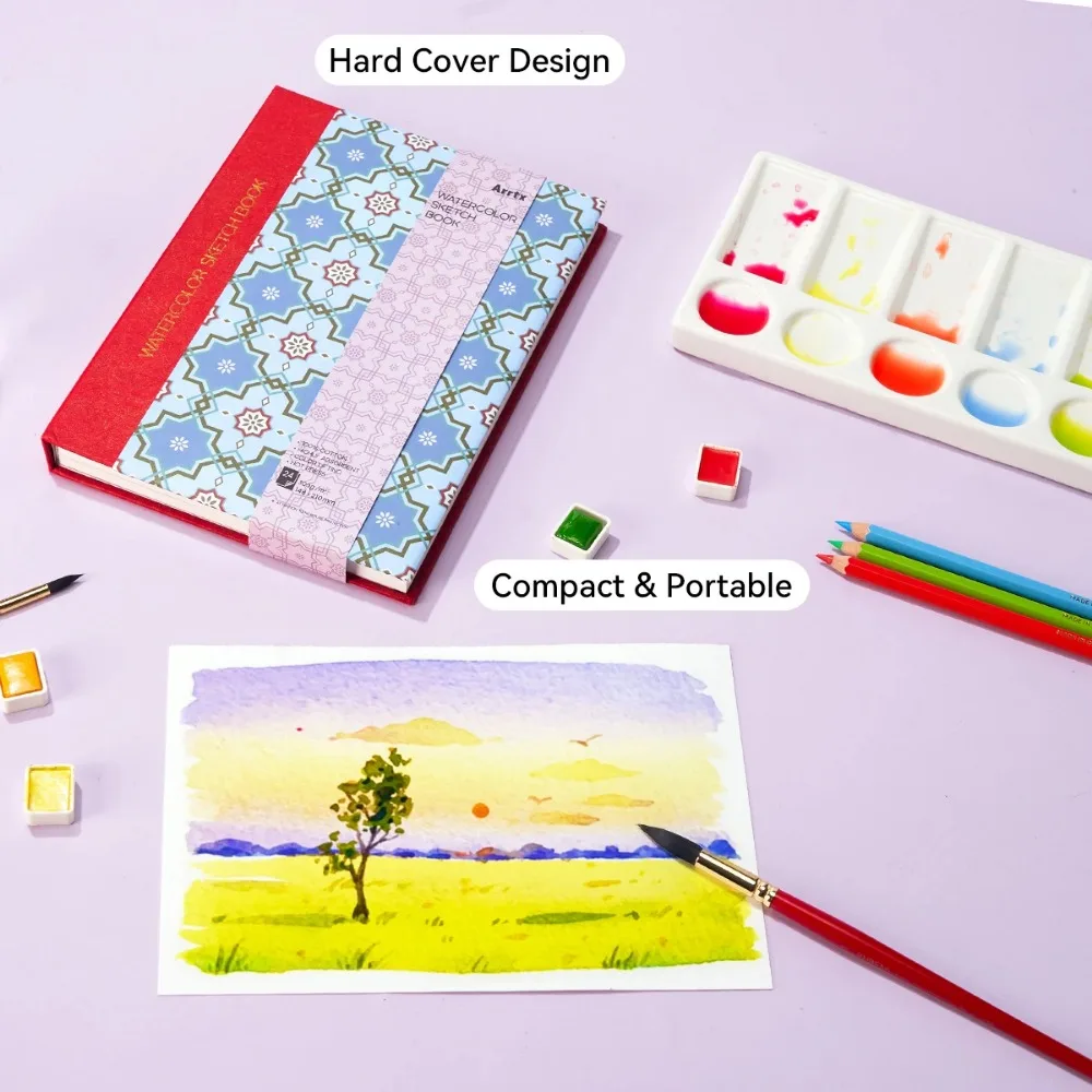 كراسة الرسم بالألوان المائية Arrtx 100% كتيب ألوان مائية خالي من الأحماض القطنية 300 جرام 24 ورقة