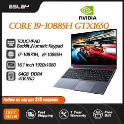 Intel Core i9-10885H 16.1 inch Gaming Laptop  GTX1650 4G Win 11 64GB DDR4 4TB SSD 8 Cores 12 Threads 4.8GHz designer Notebook