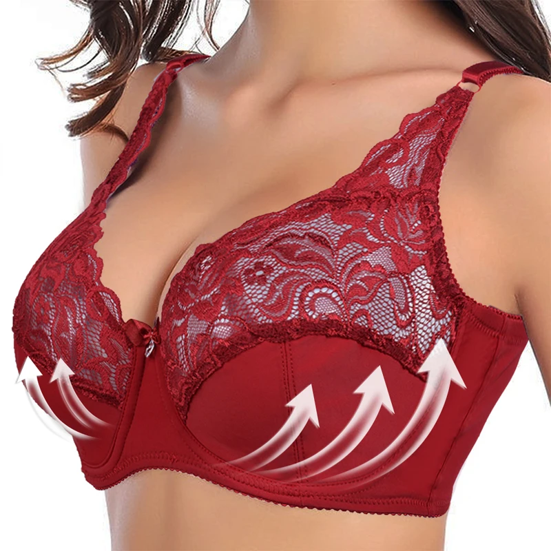 Lace Bra Plus Size Ultra Thin Women's Underwear Bra Short Sexy Underwire Big Cup Push Up Adjustable Bra Big Bra Lace Bra