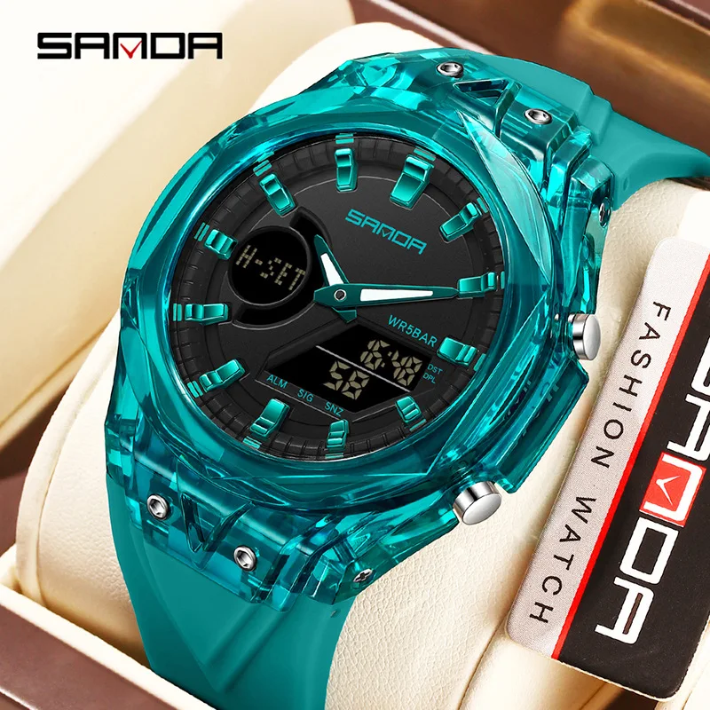 SANDA2025 Reloj de deportes nuevos para hombres y mujeres, resistente al agua, pantalla Dual, luz nocturna, despertador para dormir, reloj electrónico para estudiantes