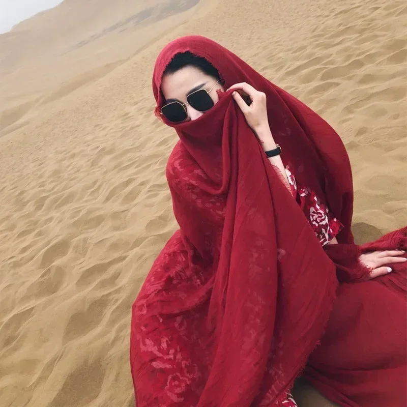 Ethnic Style Summer Yunnan Solid Color Xizang Tourism Photography Red Qinghai Lake Shawl Scarf Desert Female Fashionable Elegant