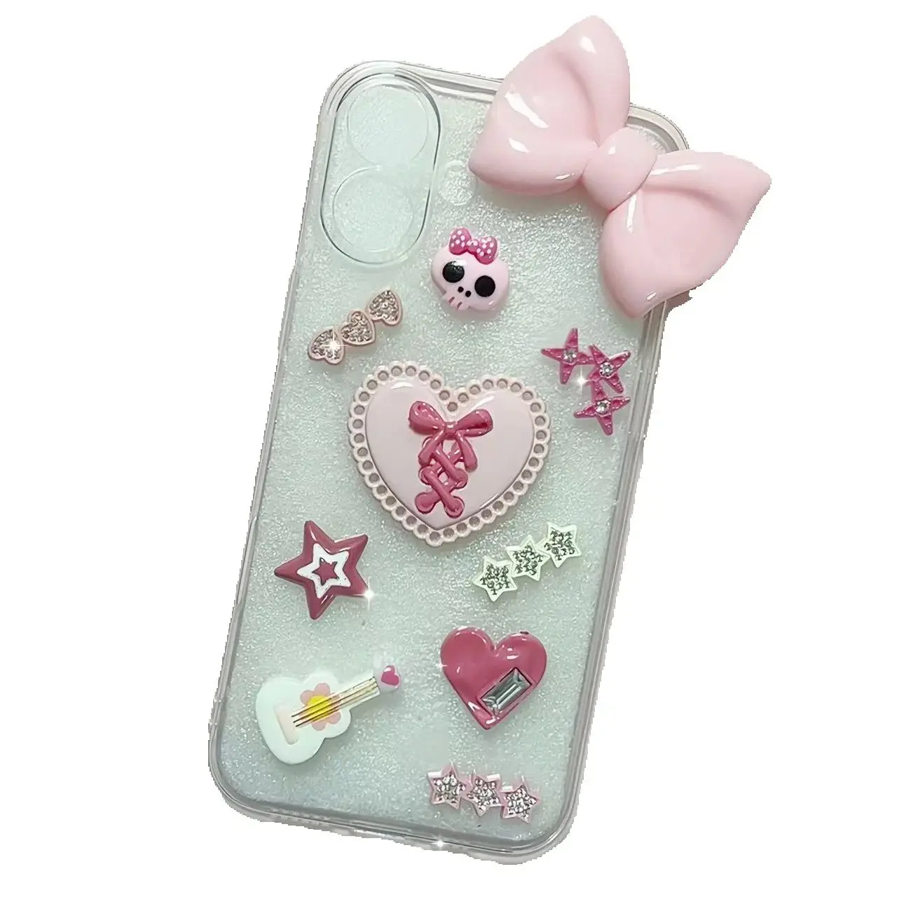 4 sztuk/zestaw luksusowe pełne diamentowe kokardki Hollow perła gwiazda serce lustro z Rhinestone miłość śmieci etui na telefon Ipadcase dekoracje Charms