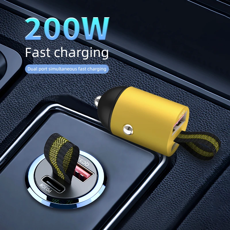 

200W Mini USB Car Charger Super Fast Charging Type-C PD Quick Charge Car Phone Charger Adapter for iPhone 15 Huawei Samsung