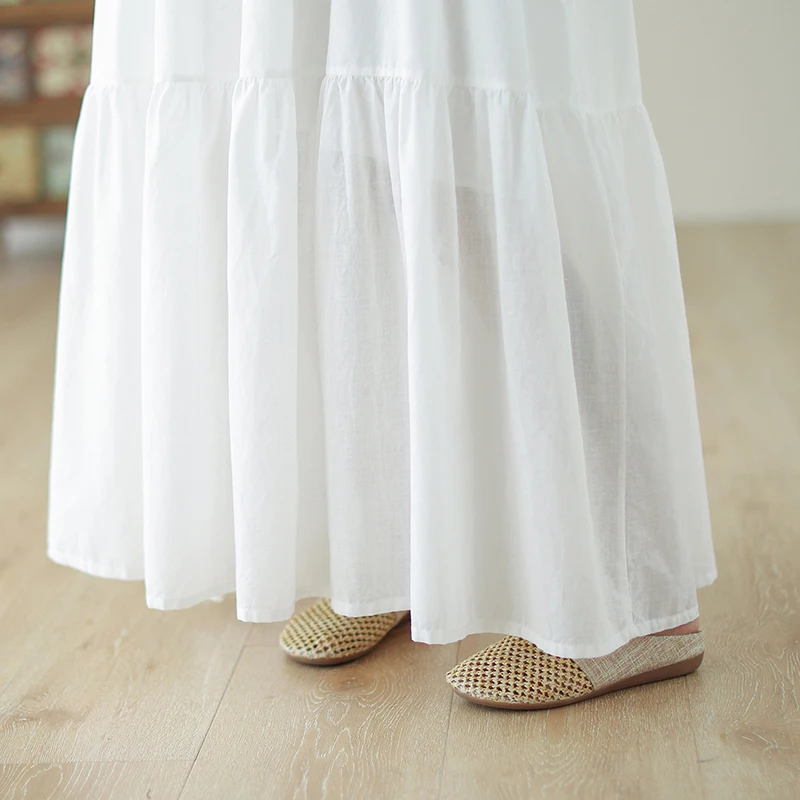 Dupla camada de algodão linho feminino retro étnico sle maxi saia cinta dr fre a linha verão longo dr assou bolo saia