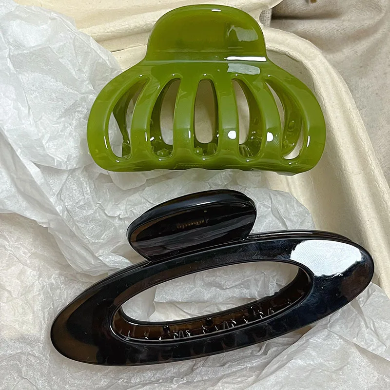 1/2PCS Hollow Hair Claw Clip Set Green & Black Acrylic Shark Clips Minimalist Fashion Hair Accessories for Women view 4