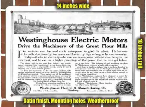 Metal Sign - 1911 Westinghouse Motors Drive Flour Mills- 10x14 inches