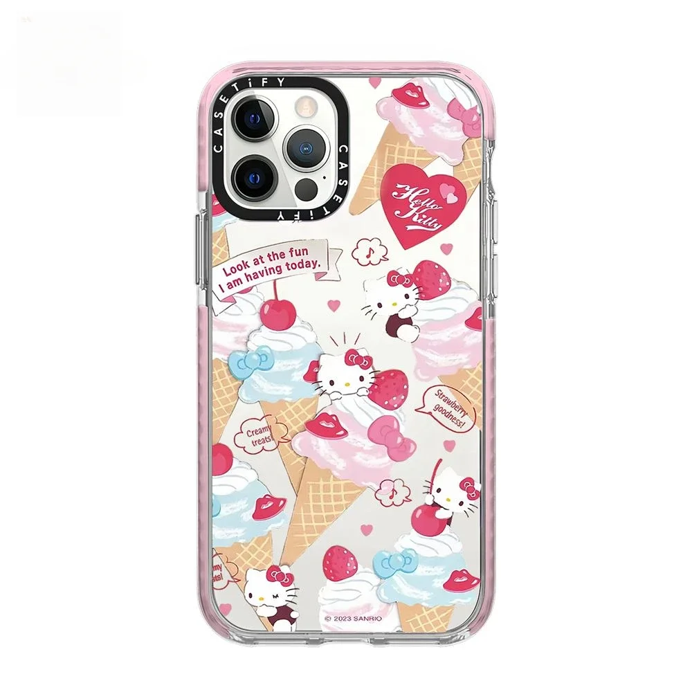 Sanrio-iPhone用の漫画のソフトケース,ハローキティ,プラスチック保護ケース,アイスクリーム,かわいいガーリーハート,iPhone 16,15,14,13,12pro max