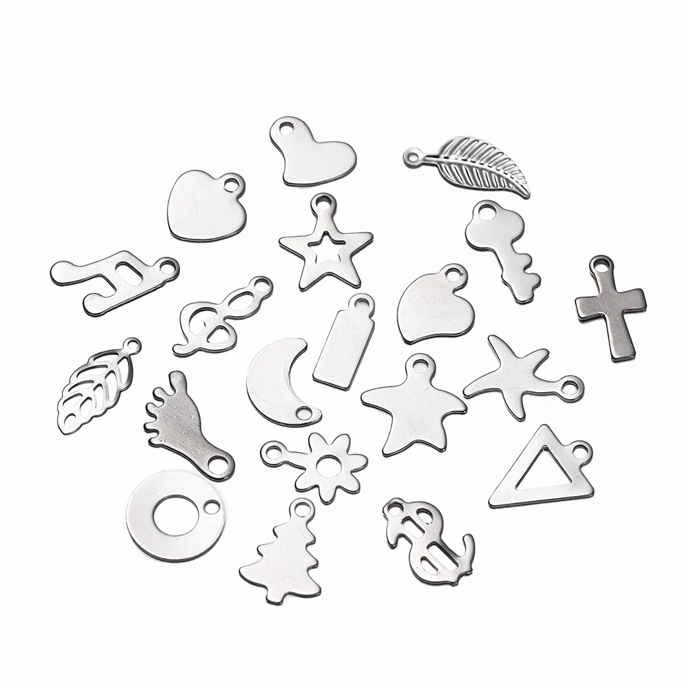 30pcs/pack Stainless Steel Star Moon Flower Tree Pendants for Handmade DIY Bracelet Necklace  Jewelry Making Accessories