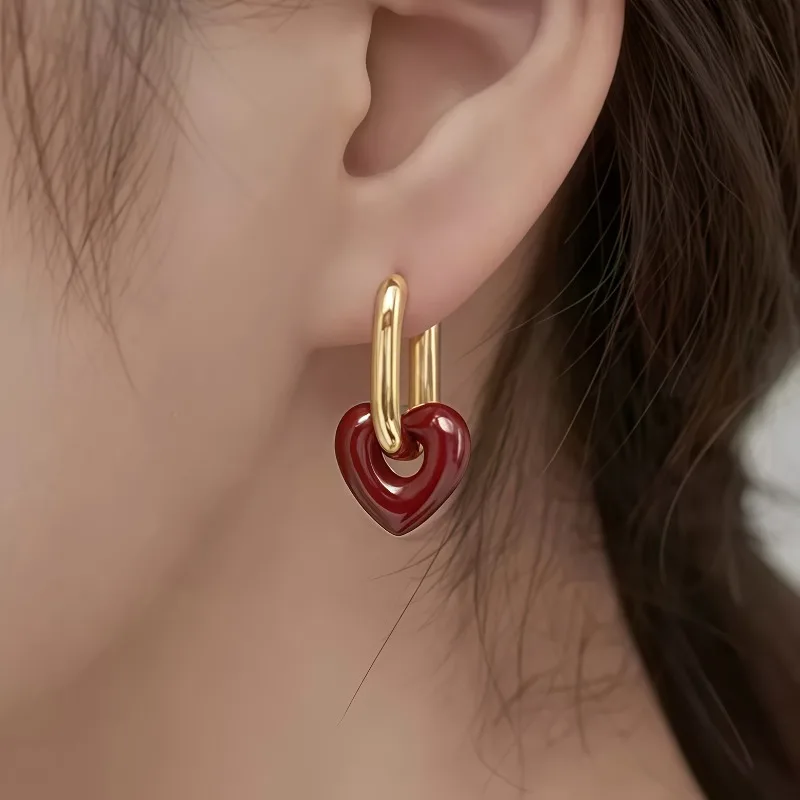 الرجعية رومانسية النبيذ الأحمر القلب قلادة أقراط للنساء حفل زفاف بنات الأزياء والمجوهرات هدية عيد الميلاد الملحقات