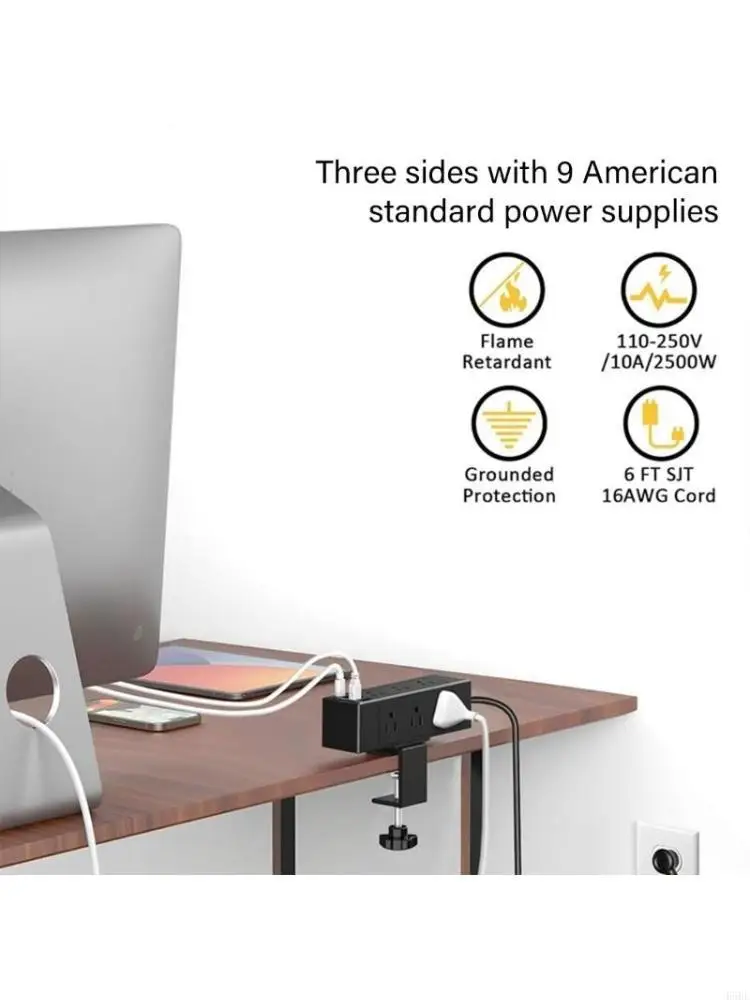 

E5BE Desktop Lawging станции с 6 розетками 4 USB Desk Power Socket Socket съемные зажимы розетки